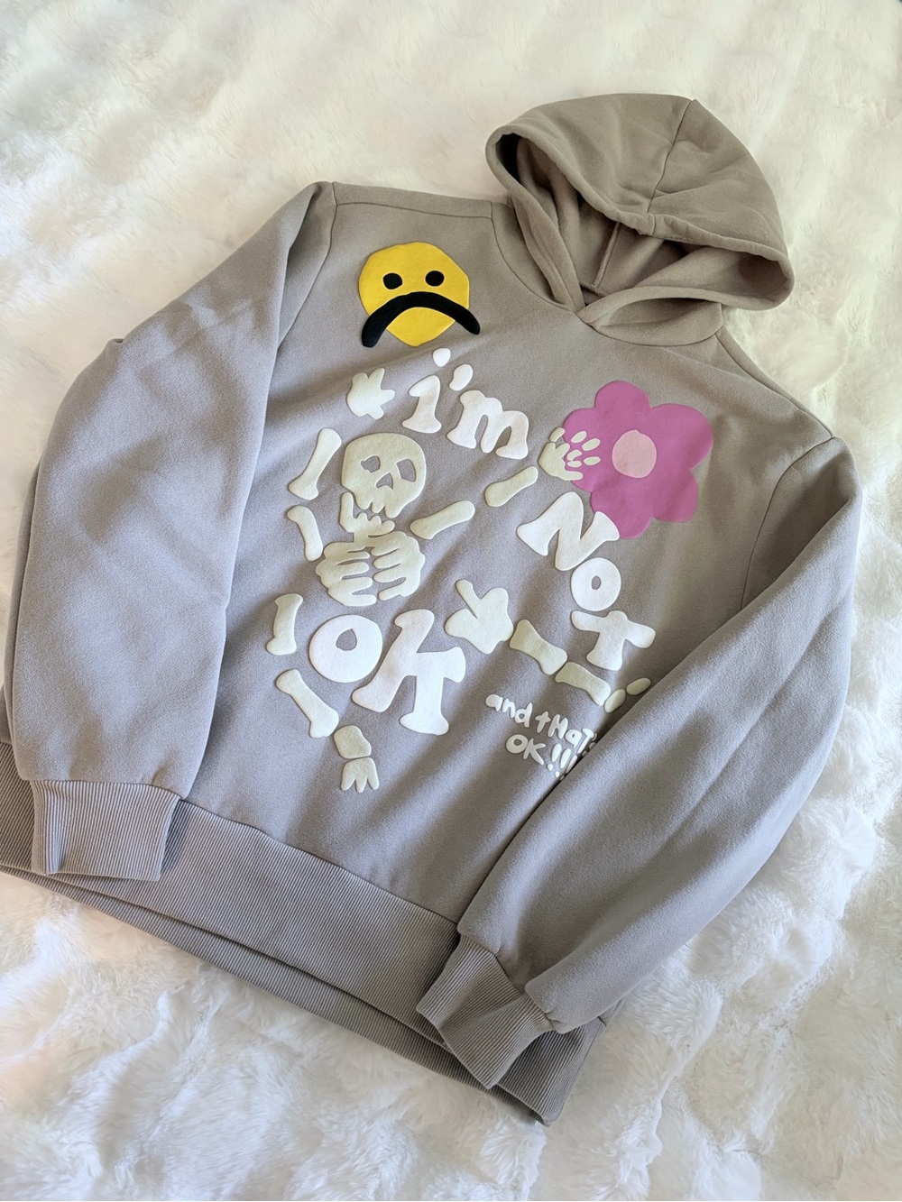 PacSun Taupe Hoodie with Pink & Yellow Accents